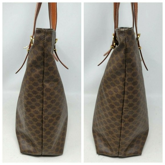 Vintage Celine Triomphe Canvas Brown Leather Medium Shoulder Tote Hand Bag Auth - Picture 8 of 13